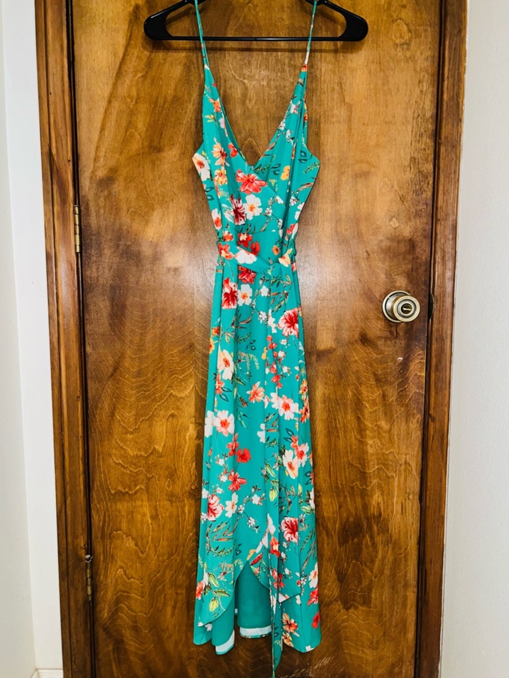 essue Teal Floral Maxi Dress with Spaghetti Straps